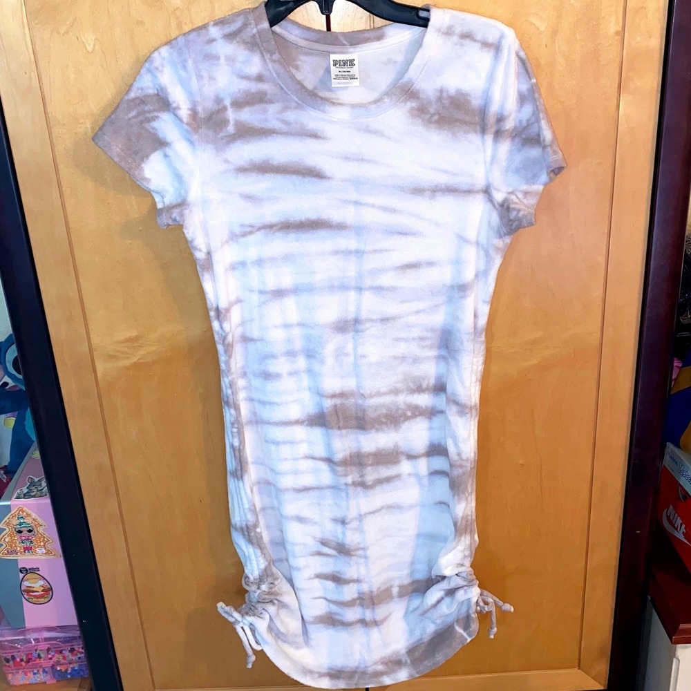 PINK Victoria's Secret Tie Dye Terry Cloth Dress Ruched Drawstring Sides M